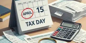 Tax documents and calculator on a desk, highlighting April 15th deadline