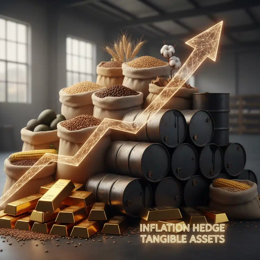 Physical commodities like gold, oil, and agricultural products as inflation hedge