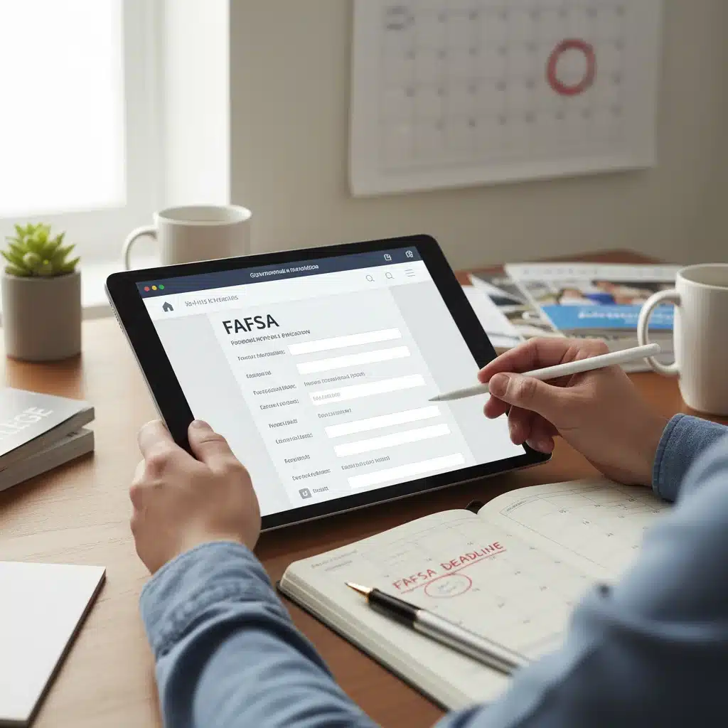 Hands filling out digital FAFSA form, highlighting timely application