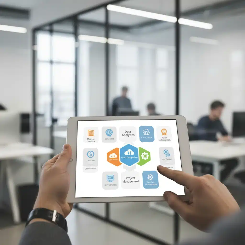 Digital micro-credential badges on a tablet screen, symbolizing targeted skill acquisition.