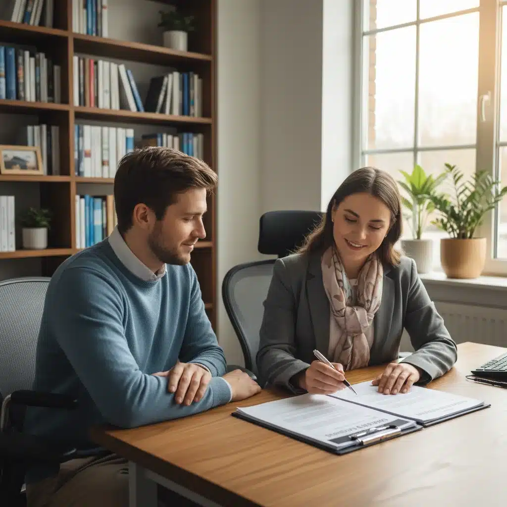 Disability applicant consulting with an advocate.