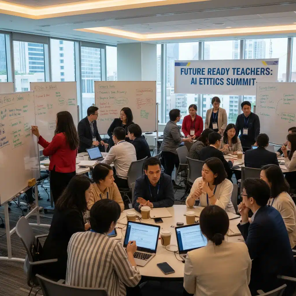 Educators collaborating on ethical AI integration and guidelines in schools