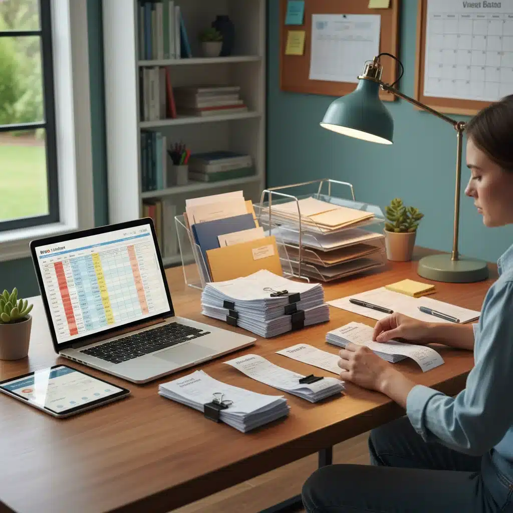 Person organizing financial records for tax preparation