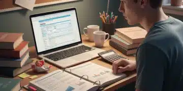 Student navigating FAFSA form on laptop for college financial aid planning
