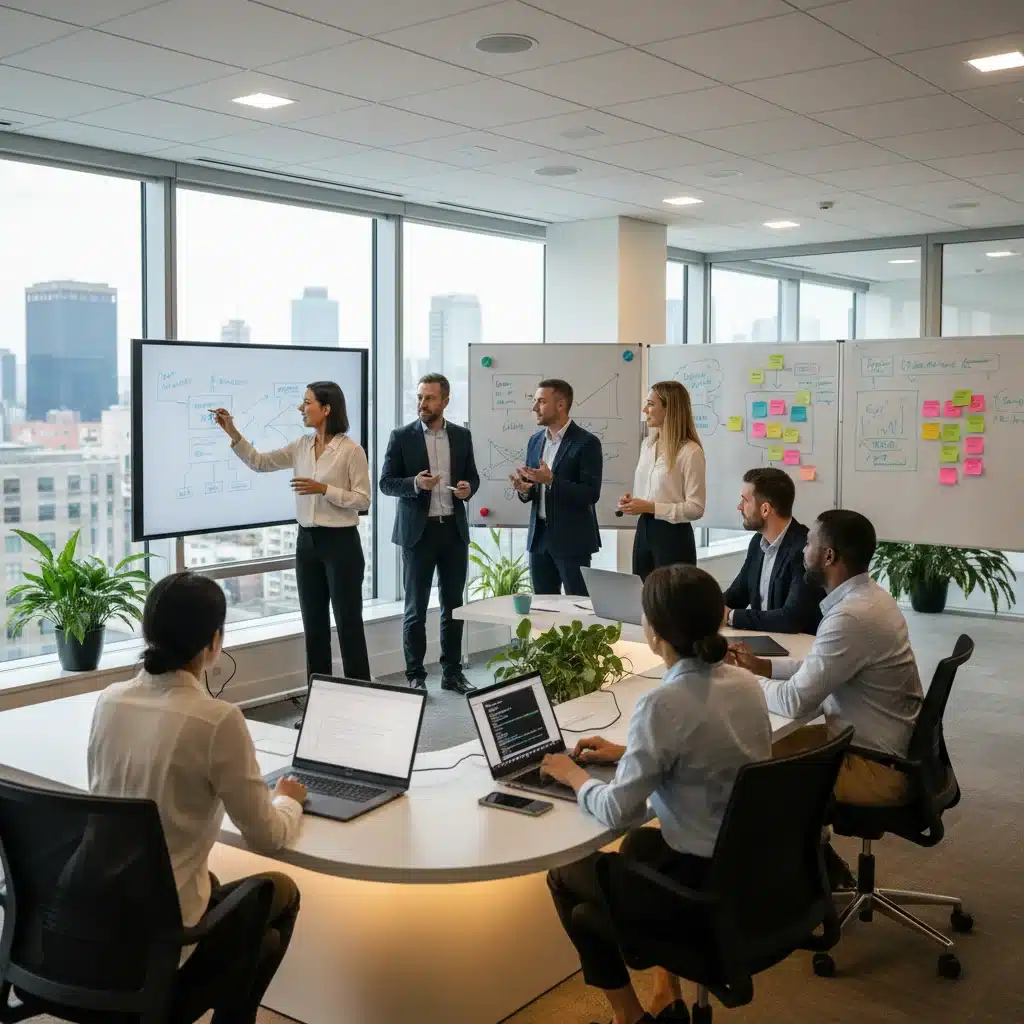 Diverse team collaborating in a tech-focused modern office.