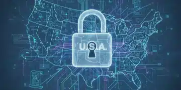 Digital lock over US map symbolizing data privacy laws
