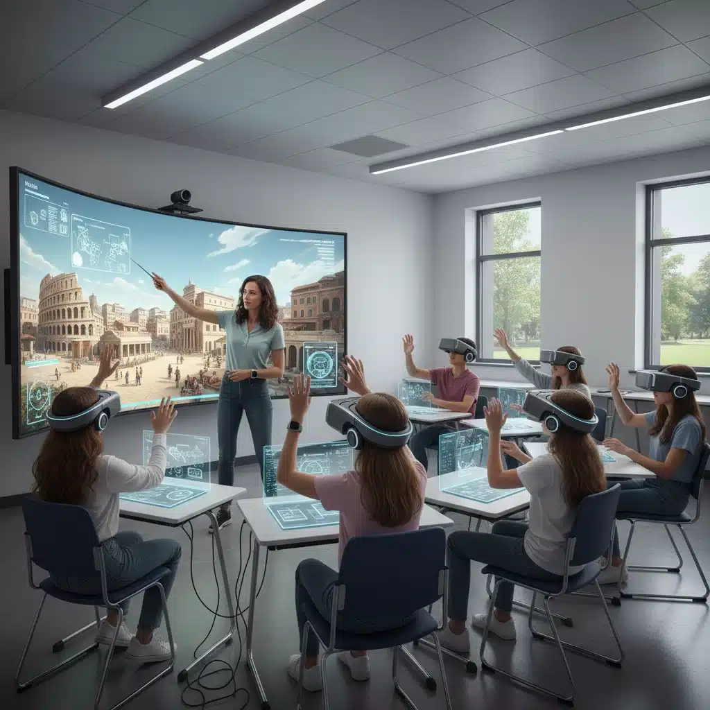 Teacher leading students in an immersive virtual reality lesson